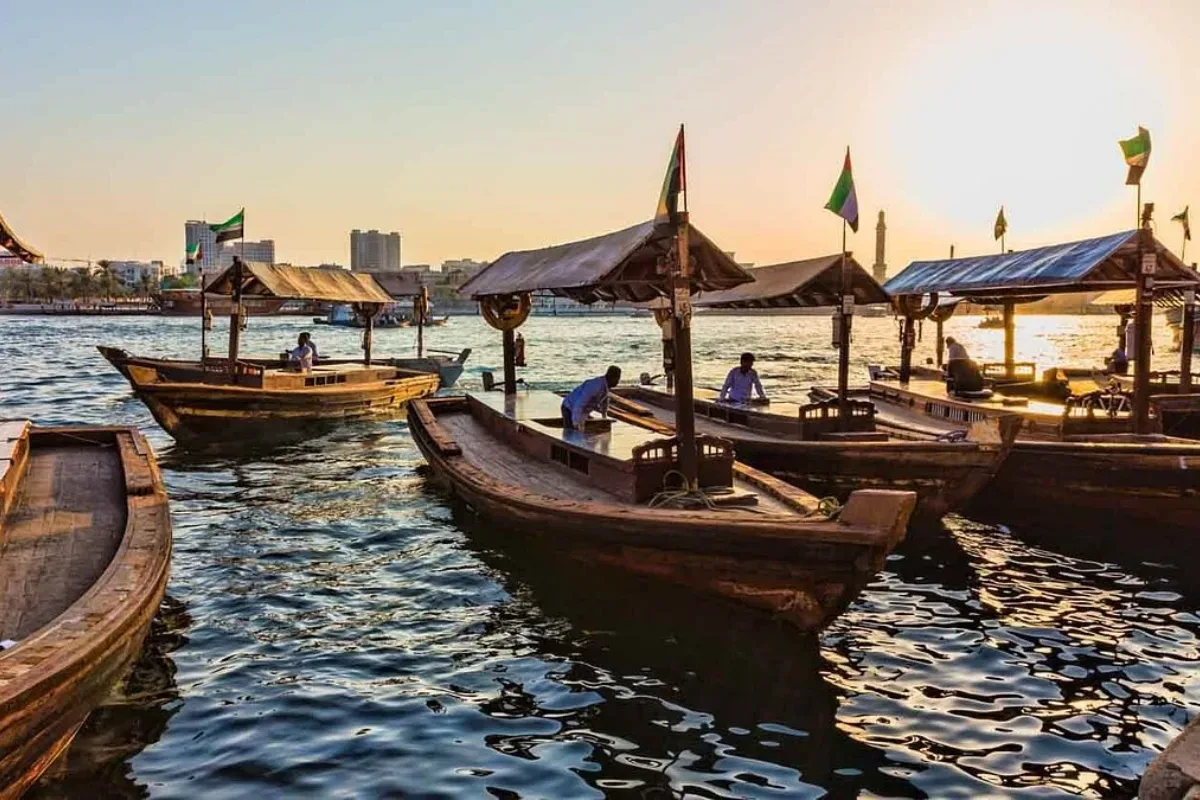 Traditional wooden abra boats on Dubai Creek
